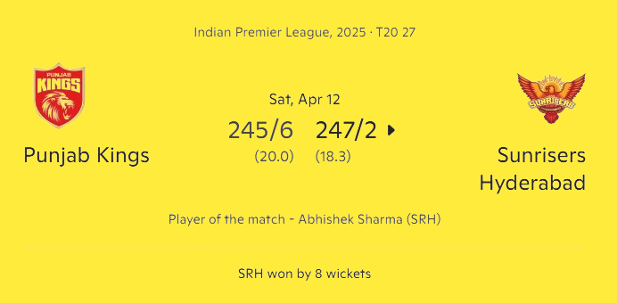Punjab Kings vs Sunrisers Hyderabad